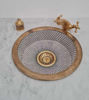 Picture of Handpainted Ceramic Wet Bar Sink with Brushed Brass Rim – Mid-Century Farmhouse Decor
