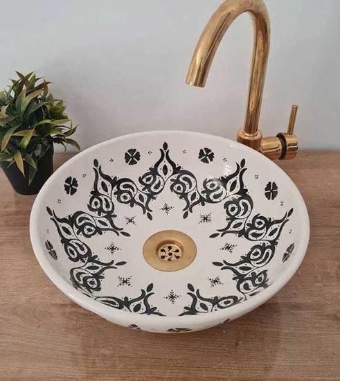 Picture of Solid White Bathroom Sink - B&W Bathroom Decor