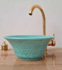 Picture of Turquoise Bathroom Wash Basin - Bathroom Vessel Sink - Countertop Basin - Mid Century Modern Bowl Sink Lavatory - Solid Brass Drain Cap Gift