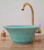 Picture of Turquoise Bathroom Wash Basin - Bathroom Vessel Sink - Countertop Basin - Mid Century Modern Bowl Sink Lavatory - Solid Brass Drain Cap Gift