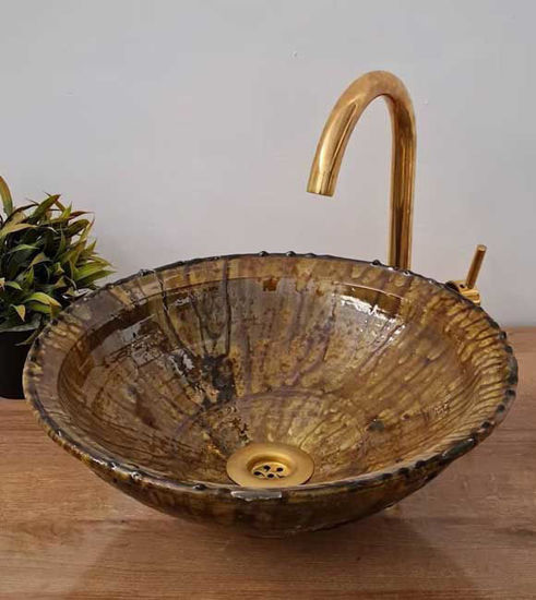 Picture of Rustic Farmhouse Bathroom Sink - Honey Tamegroute Design -