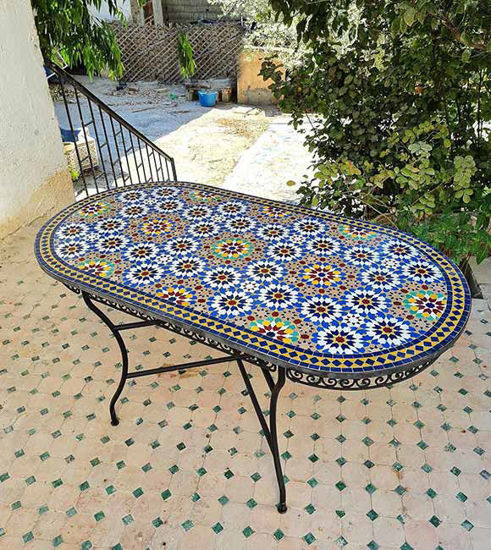 Picture of CUSTOMIZABLE Oval Mosaic Table - Crafts Mosaic Table - Mosaic Table Art - Mid Century Zellige Table - Handmade For Outdoor & Indoor - GIFT