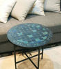 Mid-century modern petrol blue zellige mosaic table top with detailed patterns, ideal for enhancing any space's decor.