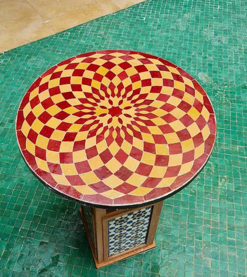 Picture of Red & Yellow Zellige Color Table TOP - Mid Century Modern - Outdoor Patio Furniture Table Top - Outdoor Zellije Table - Only Table Top
