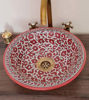 Picture of Red Bathroom Wash Basin - Bathroom Vessel Sink - Countertop Basin - Mediterranean Bowl Sink Lavatory - Solid Brass Drain Cap Gift