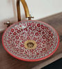 Picture of Red Bathroom Wash Basin - Bathroom Vessel Sink - Countertop Basin - Mediterranean Bowl Sink Lavatory - Solid Brass Drain Cap Gift