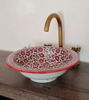 Picture of Red Bathroom Wash Basin - Bathroom Vessel Sink - Countertop Basin - Mediterranean Bowl Sink Lavatory - Solid Brass Drain Cap Gift
