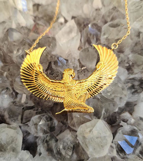 Picture of Small 24ct Gold Dipped Isis Goddess Necklace Isis Necklace, Goddess Necklace, Isis Pendant, Egyptian Jewelry, Maat Necklace, Wings