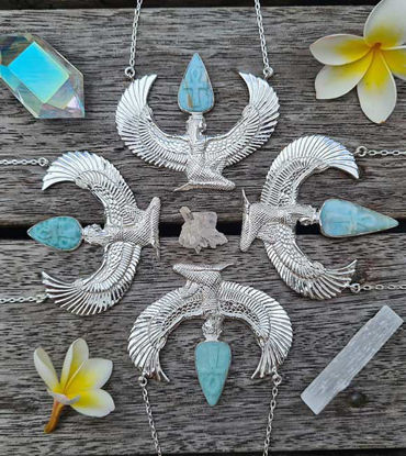 Picture of Premium Medium Pure Silver Dipped Isis Goddess Necklace with Larimar, Larimar Necklace, Goddess Necklace, Spiritual Jewelry, Isis Necklace