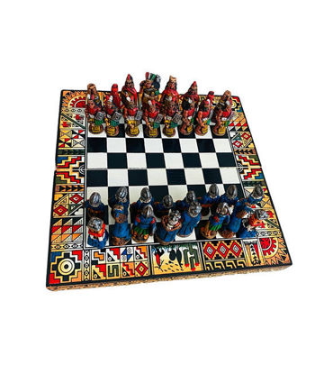 Picture of Peruvian Handmade Chess Board Game 20x20cm: Inca vs. Spanish Conquerors