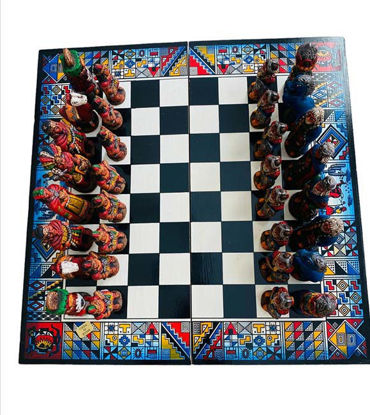 Picture of Peruvian Handmade Chess Board Game 40x40cm: Inca vs. Spanish Conquerors