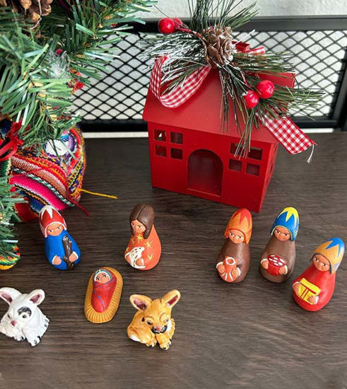Picture of Tiny Peruvian Nativity Scene Christmas Decor - 8 pcs set - 2" tall