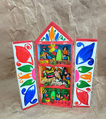 Picture of Retablo Nativity Scene 10” tall Folk art, Christmas decor, ornaments, handmade, peruvian