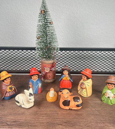 Picture of Tiny Mexican Nativity Scene Christmas Decor - 8 pcs set - 2.5" tall, Ornaments