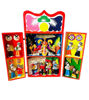 Inside a box, a colorful handmade retablo nativity scene showcases the Holy Family, crafted by Peruvian artisans.