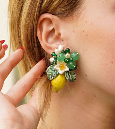 Picture of Clip earrings with lemon, pearls and stones