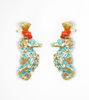 Picture of Dangling earrings with stud closure, with seahorse, coral, gold and pearls