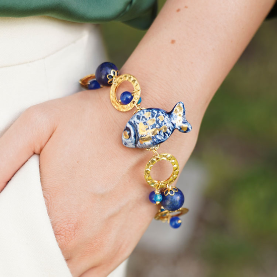 Picture of Bracelet with Circles, Fish and Lapis Lazuli