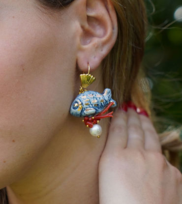 Picture of Earrings with blue, gold and coral fish