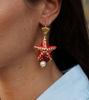 Picture of Earrings with starfish, red agate and freshwater pearls