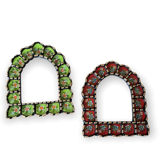 Picture of Decorative Handmade Mirror 9" Painted Glass, arch/ portal shape, Floral Pattern in different colors, Home Decor, Wall Art, Peruvian