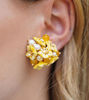 Picture of Bouquet clip earrings with small yellow ceramic flowers, pearls and stones