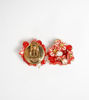 Picture of Bouquet clip earrings with small red ceramic flowers, pearls and stones