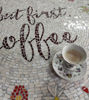 Picture of Mosaic table for COFFEE LOVERS. Mosaic tile tabletop; cafe table; garden table, BISTRO coffee table; dining table; kitchen table