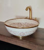 Picture of Brushed Brass & Rose Gold Washbasin Ceramic Bathroom Vessel - Brass Bathroom Sink - Guest's Room Vanity Vessel Sink