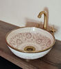 Picture of Brushed Brass & Rose Gold Washbasin Ceramic Bathroom Vessel - Brass Bathroom Sink - Guest's Room Vanity Vessel Sink