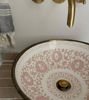 Picture of Brushed Brass & Rose Gold Washbasin Ceramic Bathroom Vessel - Brass Bathroom Sink - Guest's Room Vanity Vessel Sink