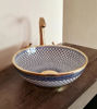 Picture of 14" Wooden Countertop Brass Sink - Wooden Vanity Brass and Ceramic Sink - Personalized Brass and White Clay Sink