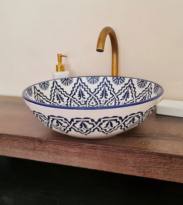 Picture of CUSTOMIZABLE Blue & White Ceramic Vessel / Drop In Sink, Bathroom Ceramic Sink Bowl, HandPainted Ceramic Basin, Bathroom Remodeling