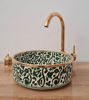 Picture of 14 Karat Gold & Green Flower Washbasin Ceramic Bathroom Vessel - CUSTOMIZABLE 14k Gold Rim Bathroom Sink - Luxury Decor