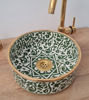 Picture of 14 Karat Gold & Green Flower Washbasin Ceramic Bathroom Vessel - CUSTOMIZABLE 14k Gold Rim Bathroom Sink - Luxury Decor