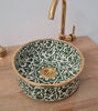 Picture of 14 Karat Gold & Green Flower Washbasin Ceramic Bathroom Vessel - CUSTOMIZABLE 14k Gold Rim Bathroom Sink - Luxury Decor