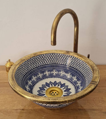 Picture of Antique Bathroom Sink - Brushed Brass Rim & Ceramic Sink