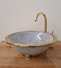 Picture of Drop In or Undermount Brushed Brass Rim Bathroom Sink - Brass & Ceramic Bathroom Vessel - Antique Bathroom Decor, Mid Century Modern Styling