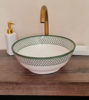Picture of Minimalist White Ceramic Bathroom Sink - Fish Scales Design Green And White Vanity Round Sink - Bathroom Decor - Solid Brass Drain Cap GIFT