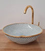 Picture of 14 Karat Gold & Ceramic Bathroom Vessel - 14k Gold Rim Bathroom Sink - Countertop Handmade Basin - Fish Scales Design