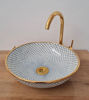 Picture of 14 Karat Gold & Ceramic Bathroom Vessel - 14k Gold Rim Bathroom Sink - Countertop Handmade Basin - Fish Scales Design