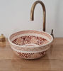 Picture of Brown & White Bathroom Wash Basin - Bathroom Vessel Sink - Countertop Basin - Mediterranean Bowl Sink Lavatory - Solid Brass Drain Cap Gift