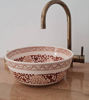 Picture of Brown & White Bathroom Wash Basin - Bathroom Vessel Sink - Countertop Basin - Mediterranean Bowl Sink Lavatory - Solid Brass Drain Cap Gift