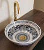 Picture of Brown & White Bathroom Wash Basin - Bathroom Vessel Sink - Countertop Basin - Mediterranean Bowl Sink Lavatory - Solid Brass Drain Cap Gift