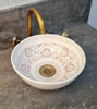 Picture of Brown & White Bathroom Wash Basin - Bathroom Vessel Sink - Countertop Basin - Mediterranean Bowl Sink Lavatory - Solid Brass Drain Cap Gift