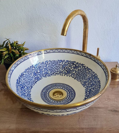 Picture of Handpainted Vessel Sink & Aged Brushed Brass Bathroom Vanity Sink