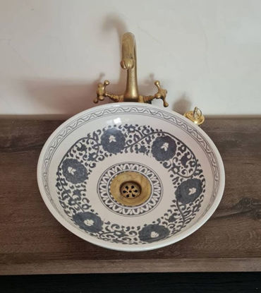 Picture of CUSTOMIZABLE Gray & White Ceramic Vessel / Drop In Sink, Bathroom Ceramic Sink Bowl, HandPainted Ceramic Basin, Bathroom Remodeling