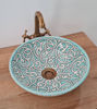 Picture of Turquoise Bathroom WashBasin - Bathroom Vessel Sink - Countertop Basin - Mediterranean Bowl Sink Lavatory - Solid Brass Drain Cap Gift