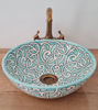 Picture of Turquoise Bathroom WashBasin - Bathroom Vessel Sink - Countertop Basin - Mediterranean Bowl Sink Lavatory - Solid Brass Drain Cap Gift