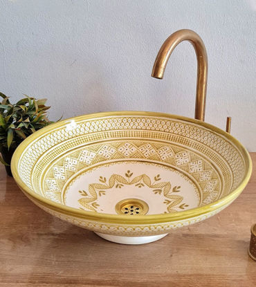 Picture of Beige Bathroom Wash Basin - Bathroom Vessel Sink - Countertop Basin - Mid Century Modern Bowl Sink Lavatory - MEKHFI Design